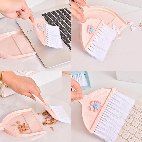 New Small Pink Dustpan with Adorable Flower & White Soft Bristles - Picture 5 of 8